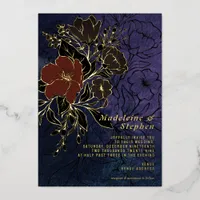 Dark Purple Wildflowers Autumn Winter Wedding Foil Invitation