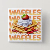 Stack of Waffles Covered in Strawberries Button