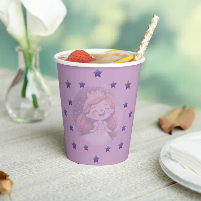 Princess Lilac and Purple Glitter Stars Paper Cups