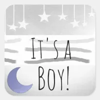 It's a Boy Blue Gray Moon and Stars Square Sticker