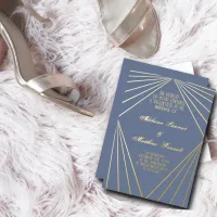 Art Deco Wedding Dusty Blue and Gold  Foil Invitation