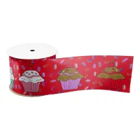 Whimsical Cupcakes and red and purple Sprinkles Satin Ribbon