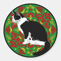 Tuxedo Cat Baroque Classic Round Sticker