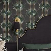 Green and Gold Art Deco Geometric Wallpaper