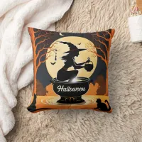 Enchanting witch brewing potions under the moon throw pillow