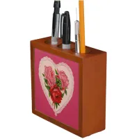 Viva Magenta Heart Roses Vintage Valentine Desk Organizer