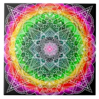 Color burst Rainbow Prism Mandala   Ceramic Tile