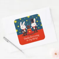 Cute Rabbit Magicians on Stage Magical Birthday Square Sticker