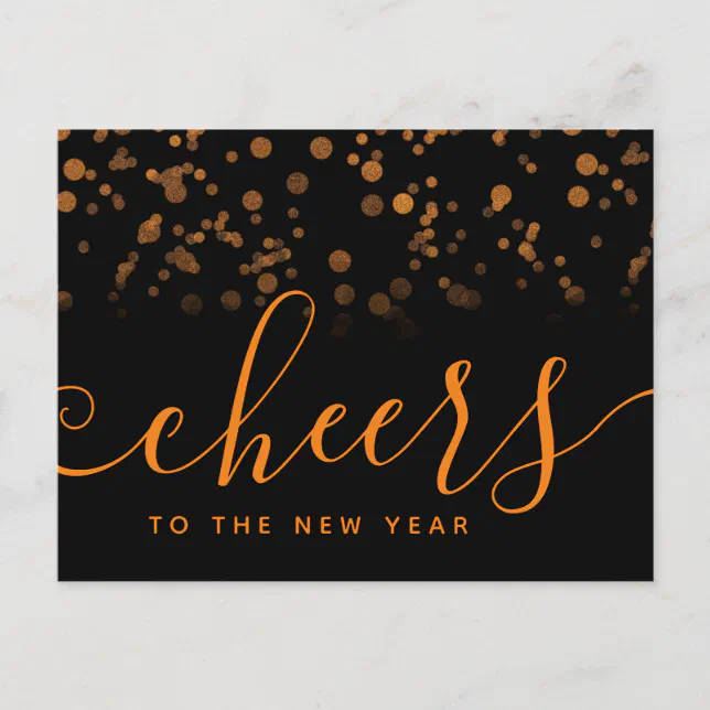 Handwritten Cheers to the New Year Copper Confetti Postcard