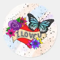 I Love You | Hearts, Roses and Butterflies  Classic Round Sticker