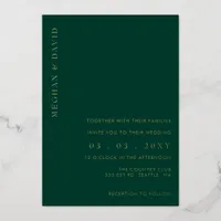 Elegant Emerald Green Gold Wedding  Foil Invitation