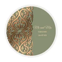 Elegant Modern Sage green & gold Faux Gold Luxury Edible Frosting Rounds