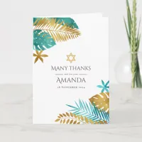 Teal and Gold Tropical Bat Mitzvah Thank You Card