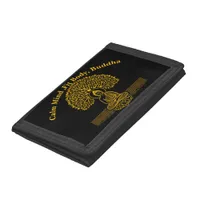 Gold Buddha Under a Tree With Lotus Flower Trifold Wallet