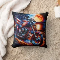 Moonlit motorcycle rides throw pillow