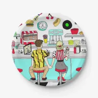 Fifties Diner Nostalgic Couple Holding Hands Art Paper Plates