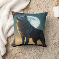 Majestic Wolf Howling Under a Full Moon Throw Pillow