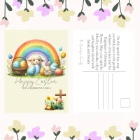 Easter Animals Rainbow Bunny Family Name Lamb Holiday Postcard