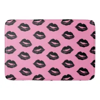 Kissing Lips Pattern Pink and Black Bath Mat