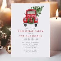 Watercolor Red Truck Wreath Christmas Party Invitation