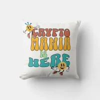 Crypto Mania is Here Retro Colorful Character Throw Pillow