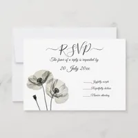 Simple Elegant Minimalism Black and White Poppies  RSVP Card