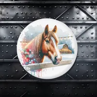 Beautiful Brown Horse on Farm Christmas Magnet