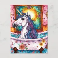 Adorable Unicorn Blue and Purple Mane in the Bath  Postcard