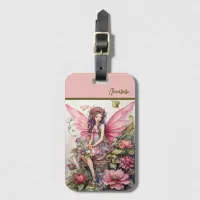 Cute Fairy in Pink Meadow Luggage Tag