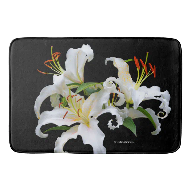 Elegant Casablanca White Oriental Lilies Bathroom Mat