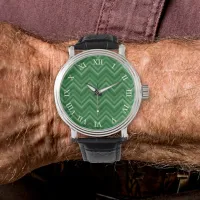 Geometric Forest Green Zig Zags Editable Numeral Watch