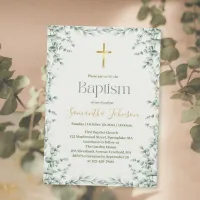 Watercolor Eucalyptus Modern Baptism Invitation