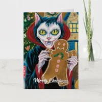 Christmas Vampire Kitty With Gingerbread Man  Foil Greeting Card