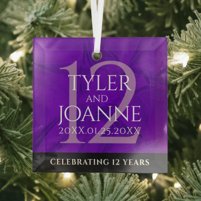 Elegant 12th Silk Wedding Anniversary Celebration Glass Ornament