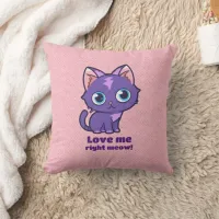Purple Anime Cat Vector Art Pink Throw Pillow