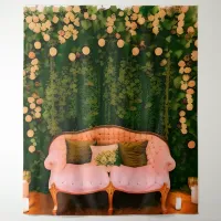 Romantic Cream Sofa, Flowers & Green Foliage Tapestry