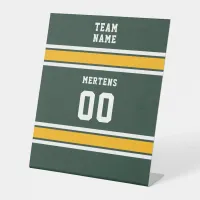 Sports Team Your Name Number Green Gold White Pedestal Sign