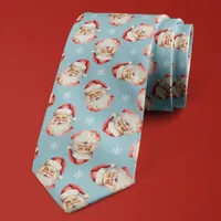 Light Blue Santa Claus Christmas Snowflake Neck Tie