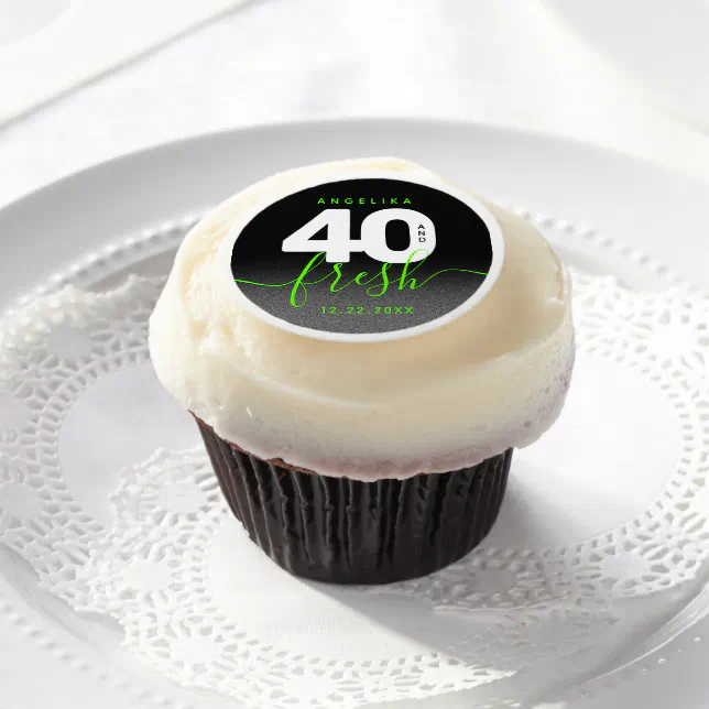 Modern Girly Bright Green 40 and Fresh Edible Frosting Rounds
