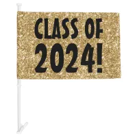 Faux Sparkly Gold Glitter Graduation Photo Car Flag