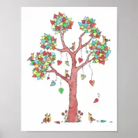 Heartstrings Watercolor Tree with Birds Poster