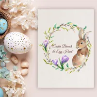 Floral Beige Spring Easter Wreath Vintage Bunny Invitation