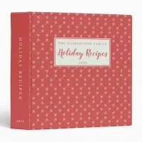 Rustic Red Minimalist Pattern Holiday Recipe 3 Ring Binder