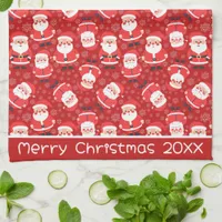 Merry Christmas Santa Claus And Snowflakes Red Kitchen Towel