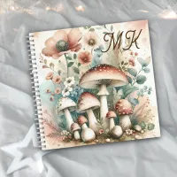 Cottage Core Monogrammed Mushrooms and Flowers Notebook