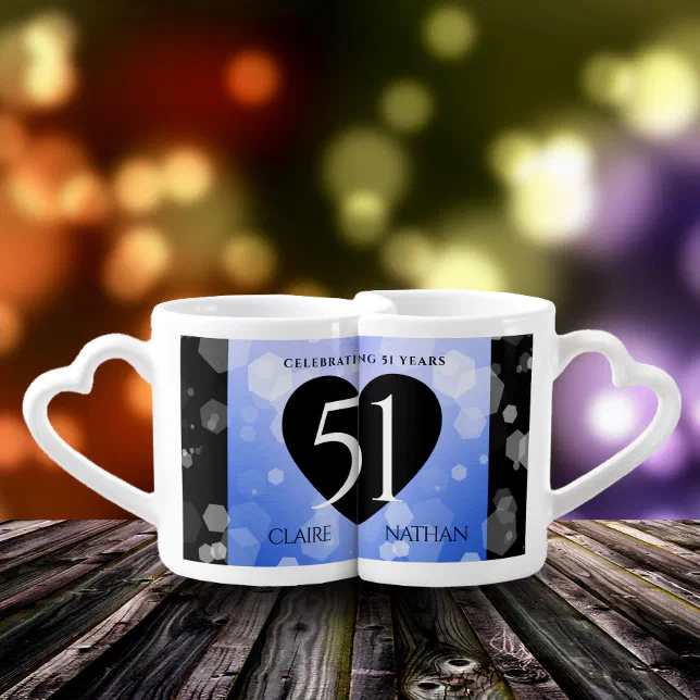 Elegant 51st Sapphire Wedding Anniversary Coffee Mug Set