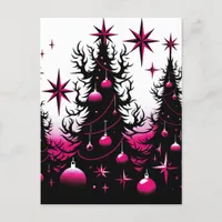 Black and Pink Gothic Christmas Trees Postcard