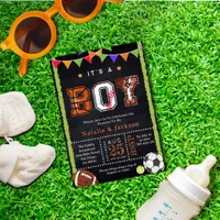 Sport Theme Chalkboard Baby Boy Shower Invitation