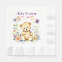 Teddy Bear in Flowers Girl's Baby Shower Napkins