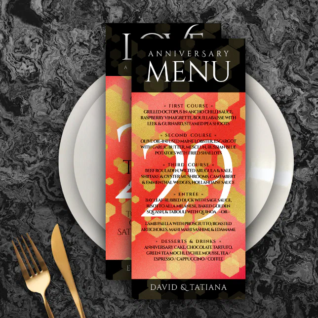 Elegant 29th Garnet Wedding Anniversary Menu